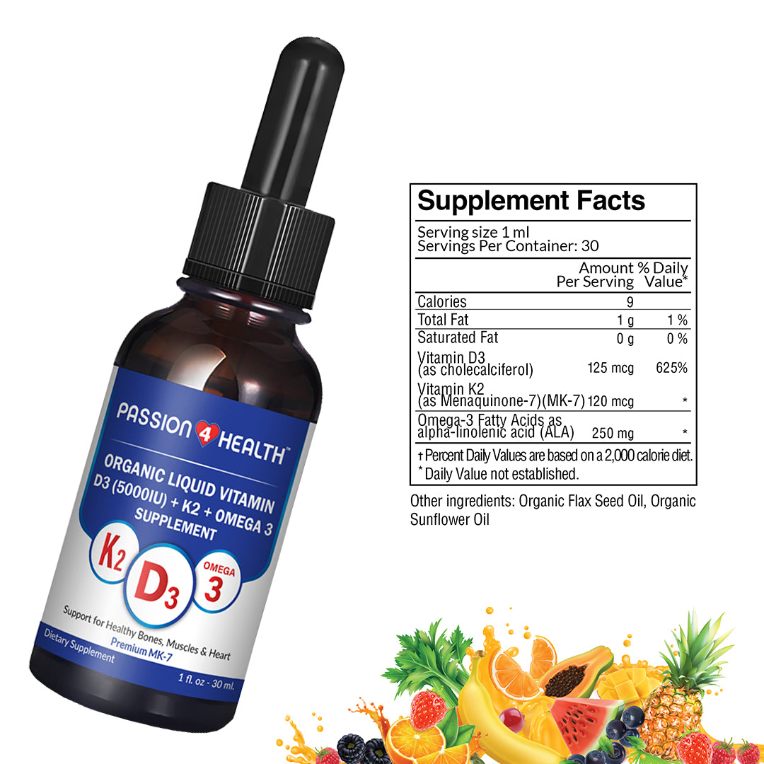 Daily Liquid D3, K2 + Omega 3 Vitamin Supplement Facts