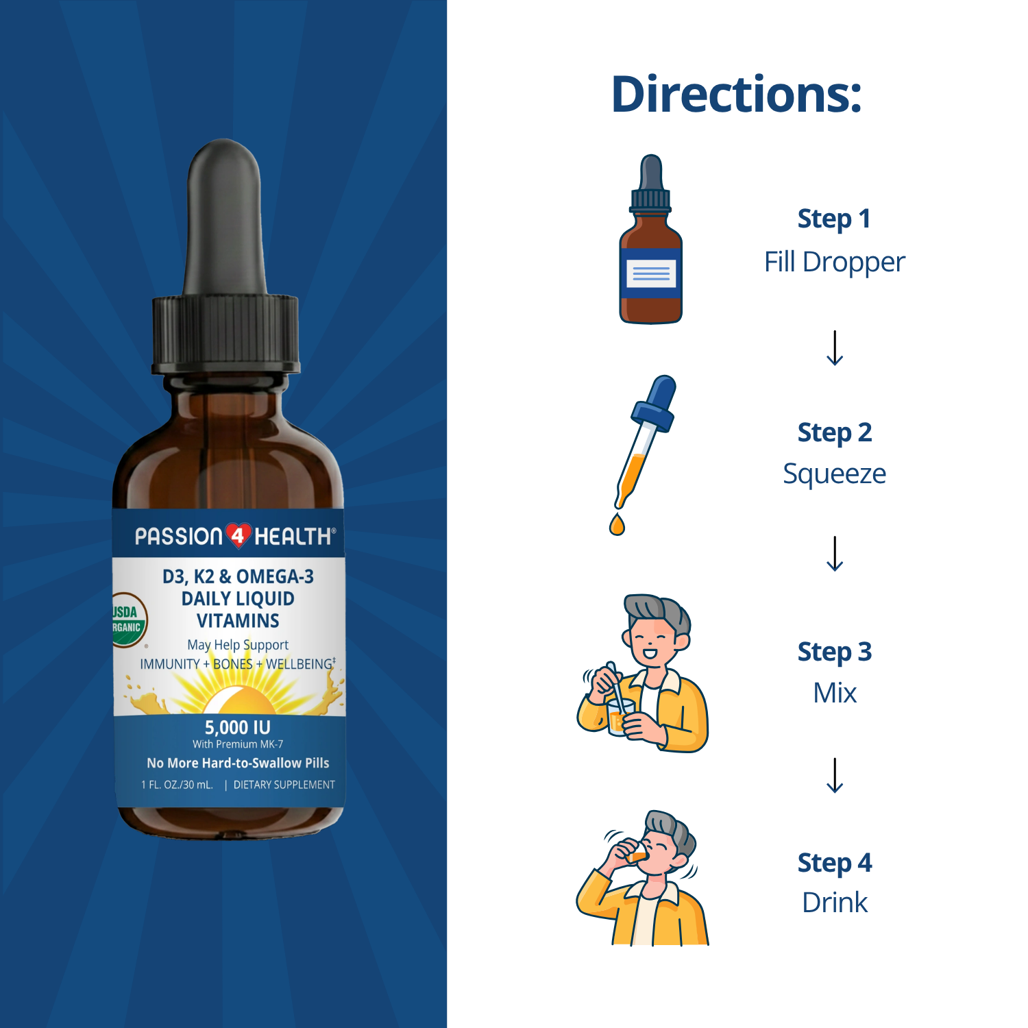 D3, K2 & Omega-3 Daily Liquid Vitamins