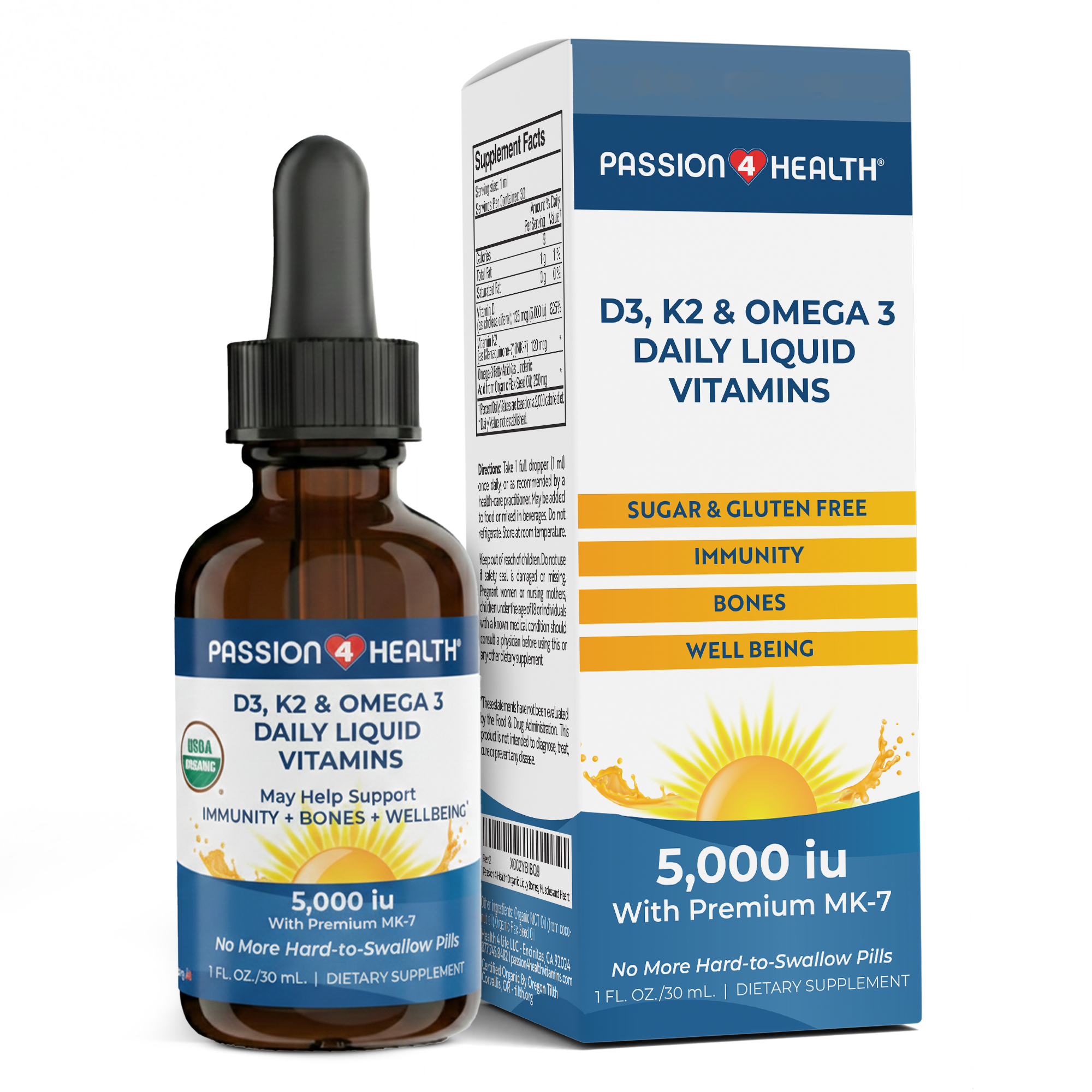 D3, K2 & Omega-3 Daily Liquid Vitamins