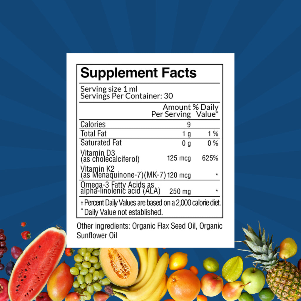 D3, K2 & Omega-3 Daily Liquid Vitamins