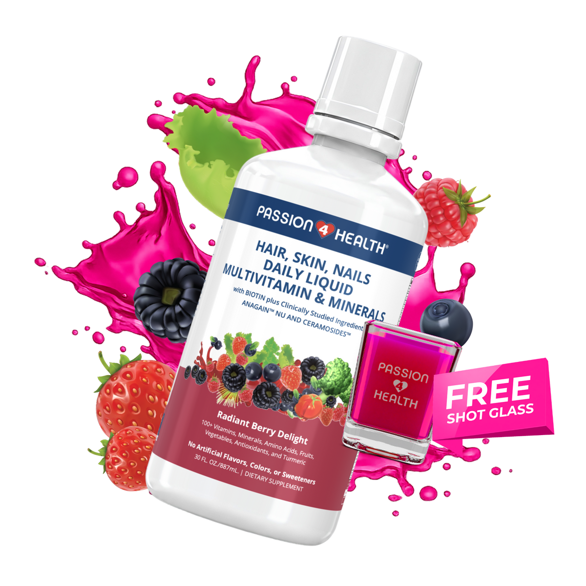Promo Hair, Skin and Nails Daily Liquid Multivitamin Plus Free Shot Glass